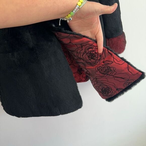 Overland Reversible Women’s Black Rabbit Burgundy Red Rex Rabbit Trim Collar Cuf - Picture 11 of 16